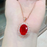 Crystal Red Egg Stone Pendant Necklace with Silver 925 Sterling Chain