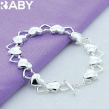 925 Silver Heart Bracelet Earrings Set Women Wedding Jewelry Gift
