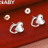 925 Silver Heart Bracelet Earrings Set Women Wedding Jewelry Gift