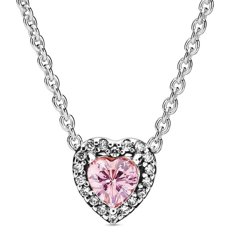 Rose Heart With Pink Crystal Necklace 925 Sterling Silver