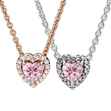Rose Heart With Pink Crystal Necklace 925 Sterling Silver
