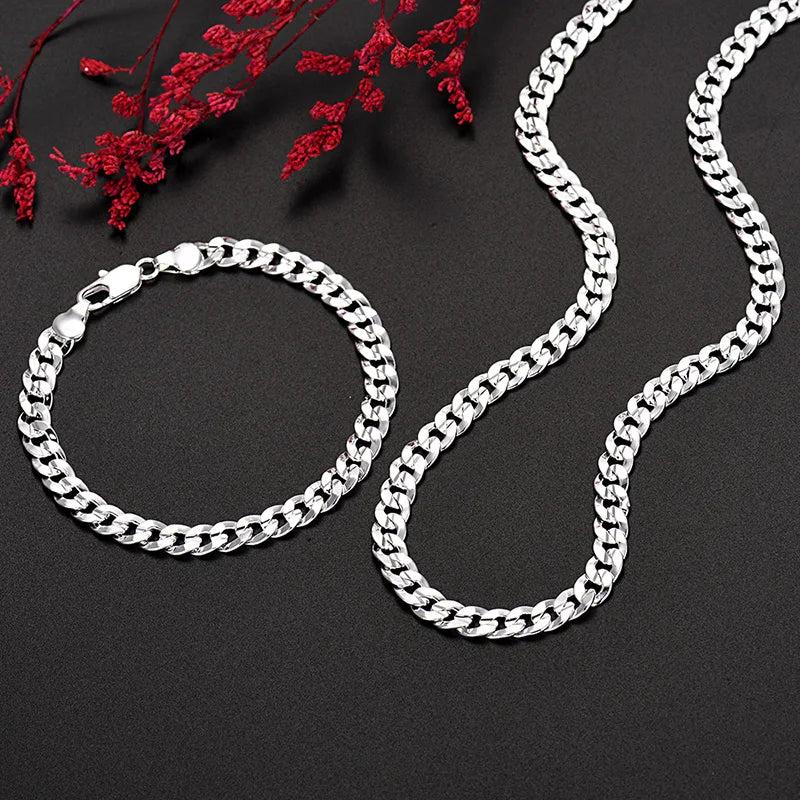 925 Sterling Silver Charm Chain Bracelets & Necklaces Set