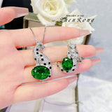 Leopard Jewelry Set 925 Silver CZ Stone Vintage Animal Jewelry