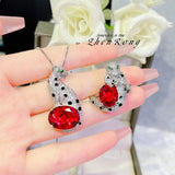 Leopard Jewelry Set 925 Silver CZ Stone Vintage Animal Jewelry