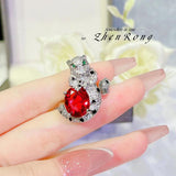 Leopard Jewelry Set 925 Silver CZ Stone Vintage Animal Jewelry