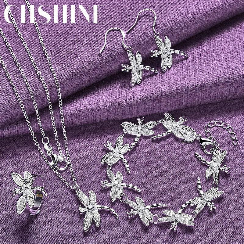 925 Silver Dragonfly Charm Jewelry Set for Engagement