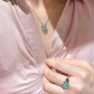 925 Silver Heart Necklace Ring Zircon Jewelry Set For Women