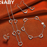 925 Silver 5 Heart Chain Jewelry Set Wedding Romantic Accessories
