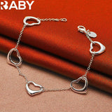 925 Silver 5 Heart Chain Jewelry Set Wedding Romantic Accessories