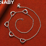 925 Silver 5 Heart Chain Jewelry Set Wedding Romantic Accessories