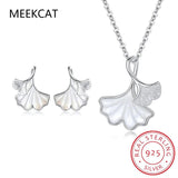 925 Sterling Silver Shell Ginkgo Leaf Jewelry Set