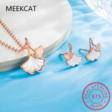 925 Sterling Silver Shell Ginkgo Leaf Jewelry Set