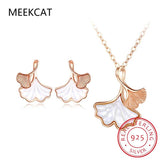 925 Sterling Silver Shell Ginkgo Leaf Jewelry Set