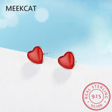 925 Silver Heart Necklace & Earring Set Red Enamel Romantic Jewelry for Women