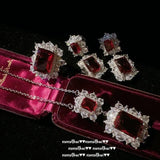 Sparkling Red CZ 925 Silver Jewelry Set for Women