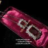 Sparkling Red CZ 925 Silver Jewelry Set for Women