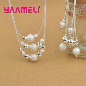Silver 925 Jewelry Set Tassel Beaded Earrings+Necklace Party Accessories