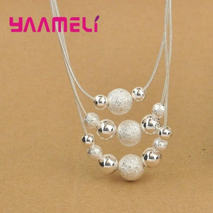 Silver 925 Jewelry Set Tassel Beaded Earrings+Necklace Party Accessories