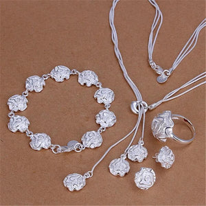 Fine 925 Sterling Silver Rose Flower Jewelry Set for Women