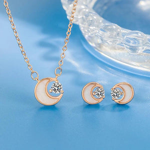 Rose Moon 925 Sterling Silver Jewelry Set Lady Birthday Present