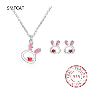 925 Sterling Silver Rabbit Necklace & Earring Set for Women