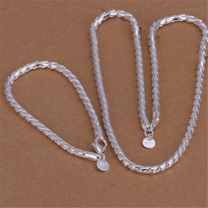 925 Sterling Silver Twisted Rope Chain Bracelets Necklace Jewelry Set