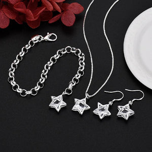 925 Sterling Silver Crystal Star Jewelry Set for Women
