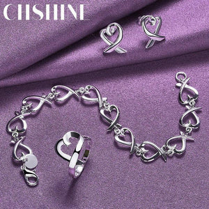 925 Silver Heart Chain Jewelry Set for Women Party Gift