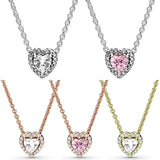 Rose Heart Pendant Necklace Pink Crystal 925 Sterling Silver DIY Jewelry