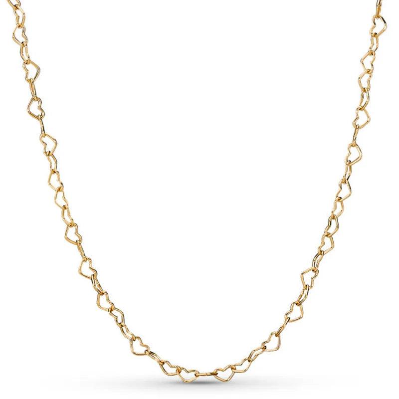Rose & Silver Love Heart Chain Necklace 925 Sterling Silver For Women