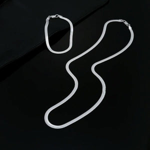 925 Silver 4MM Blade Chain Bracelet Necklace Set