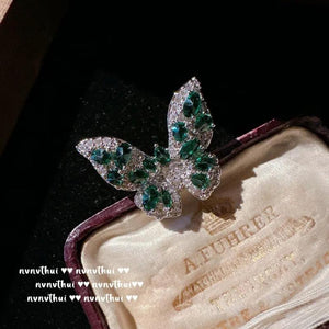 925 Silver Green Zircon Butterfly Set for Women Party