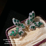 925 Silver Green Zircon Butterfly Set for Women Party