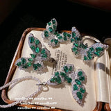 925 Silver Green Zircon Butterfly Set for Women Party