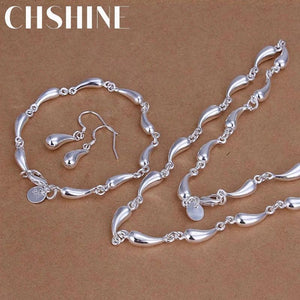 925 Sterling Silver Water Drop Chain Jewelry Set