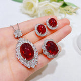 925 Silver Red Zircon 3-Piece Set Wedding Anniversary Gift