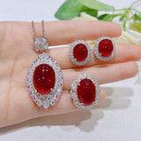 925 Silver Red Zircon 3-Piece Set Wedding Anniversary Gift