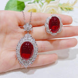 925 Silver Red Zircon 3-Piece Set Wedding Anniversary Gift