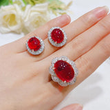 925 Silver Red Zircon 3-Piece Set Wedding Anniversary Gift