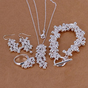 925 Silver Grape Jewelry Set - Necklace, Bracelet, Earrings, Ring