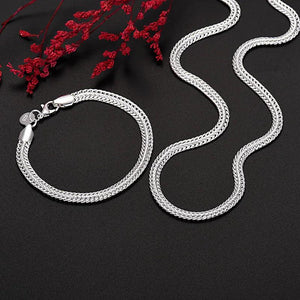 Trendy 925 Sterling Silver 6MM Geometry Bracelets Necklace Set for Women Men