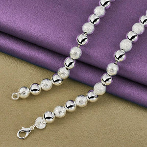 925 Silver 8mm Matte Bead Chain Bracelet Necklace Set