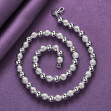 925 Silver 8mm Matte Bead Chain Bracelet Necklace Set