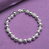 925 Silver 8mm Matte Bead Chain Bracelet Necklace Set