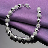 925 Silver 8mm Matte Bead Chain Bracelet Necklace Set