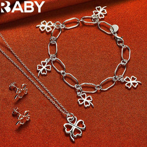 925 Silver Wedding Heart Clover Jewelry Set
