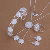 925 Silver Rose Flower Jewelry Set for Women Wedding Party