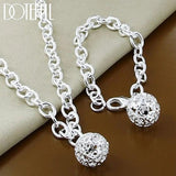 925 Silver Hollow Ball Necklace Bracelet Set Wedding Charm Jewelry