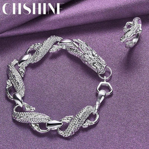 925 Silver Dragon Bracelet Open Ring for Women Men Party