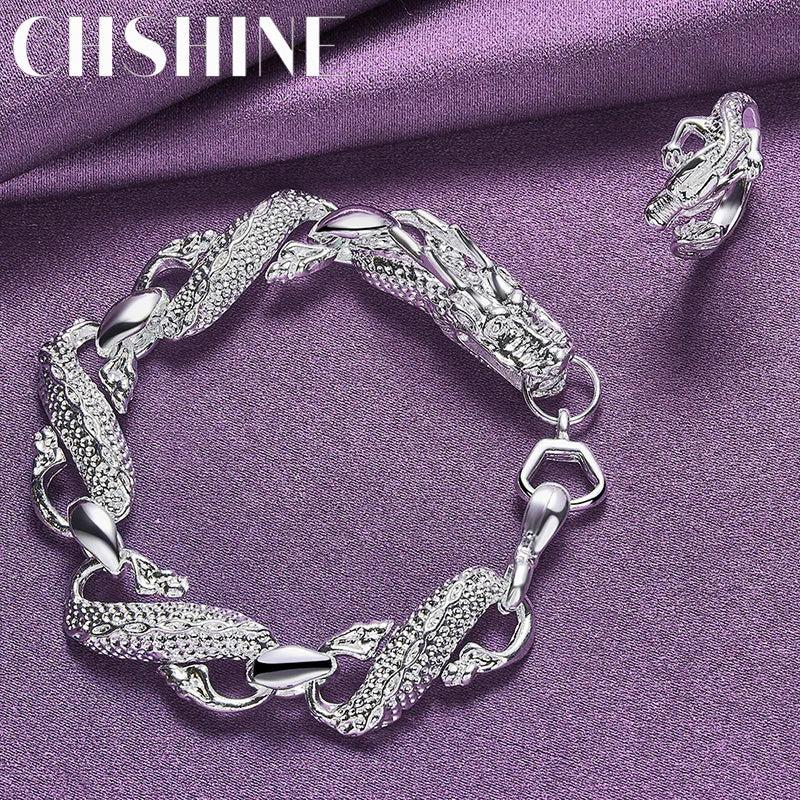 925 Silver Dragon Bracelet Open Ring for Women Men Party
